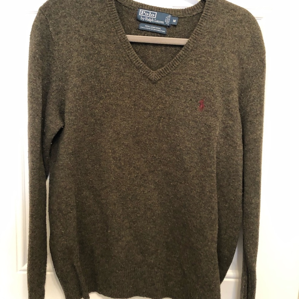 COPY - Ralph Lauren Polo Olive green wool v neck sweater